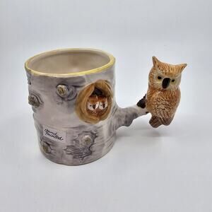Vintage Bergschrund Owl Family Branch Mug 3D Coffee Cup 1994 Hand Painted NEW
